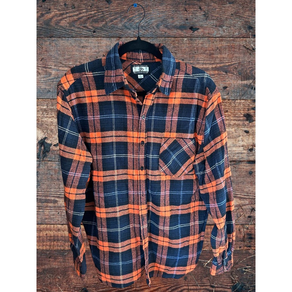 MEN’S-Stein Mart-Orange and Blue Flannel Button Down-Size US L